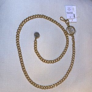 MICHAEL KORS Women's Crystals Pave MK Logo Gold Stainless Steel Metal Chain Belt